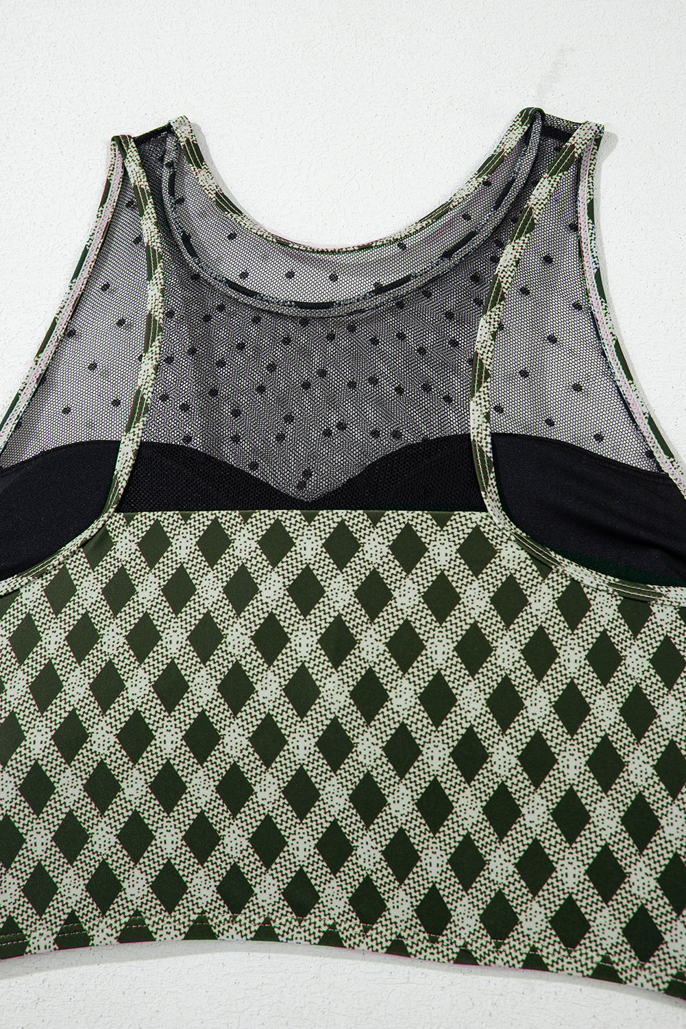 Green Dotted Mesh Plaid Patchwork High Waisted Bikini eAura