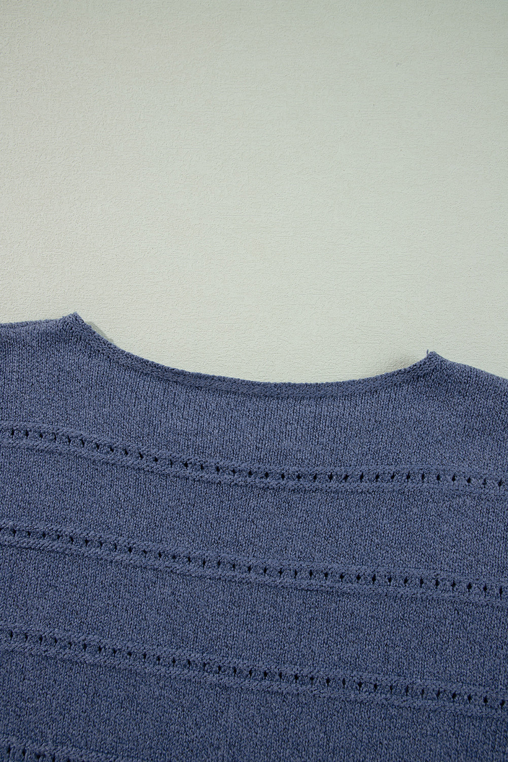 Pale Khaki Boat Neck Drop Shoulder Pointelle Knit Sweater eAura