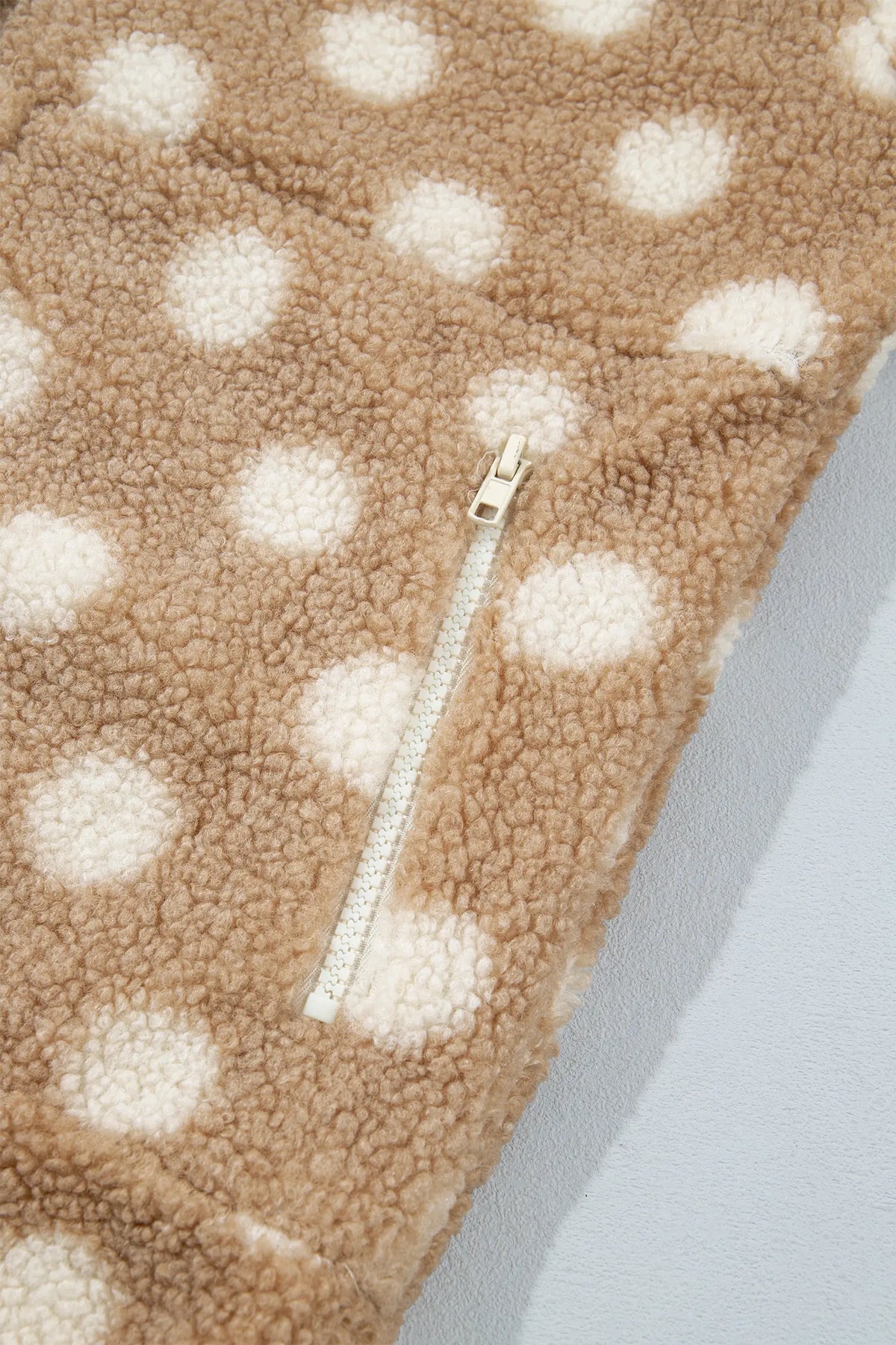 Faux Fur Jacket with Polka Dots and Metal Button Placket