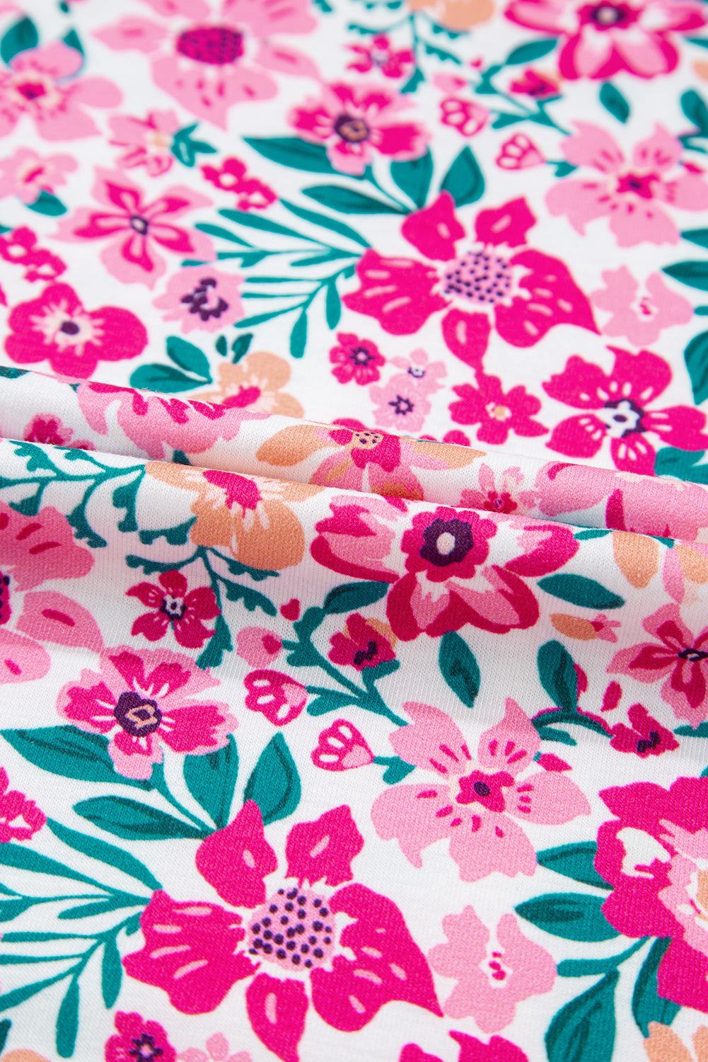 Pink Plus Size Floral Print Ribbed Patchwork Loose Top BB Fashion Outlet