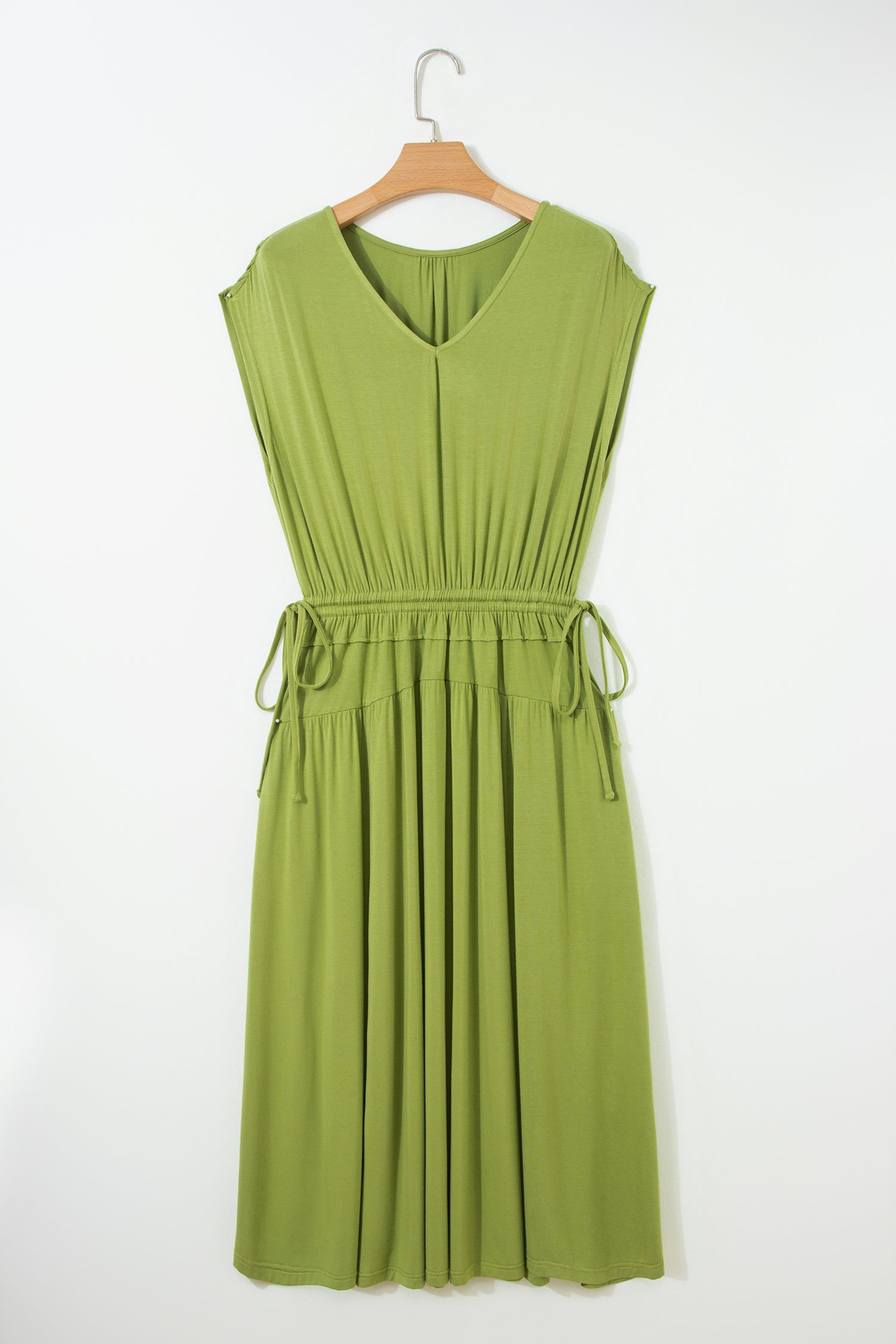 V-Neck Cap Sleeve Tunic Elastic Waist Versatile Maxi Dress