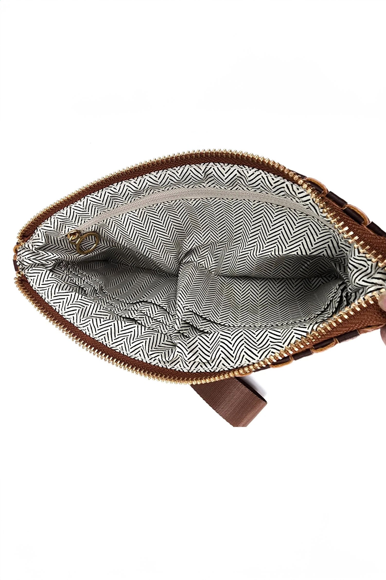 Chestnut Checkered  Woven Clutch Wristlet PU Leather Large Size Patterned Wallet