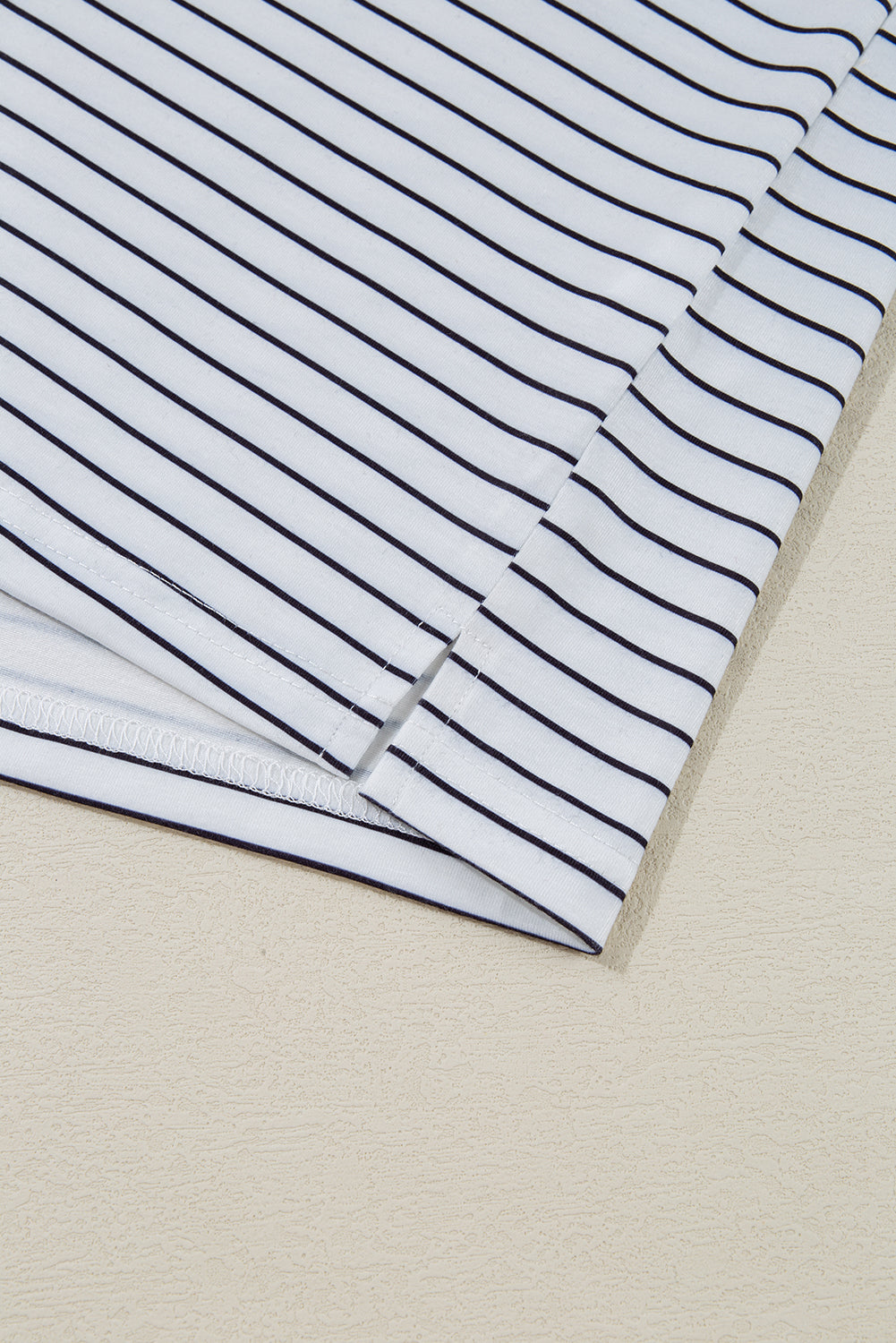White Stripe Ruffled Short Sleeve Crew Neck T Shirt Shift Mini Dress eAura
