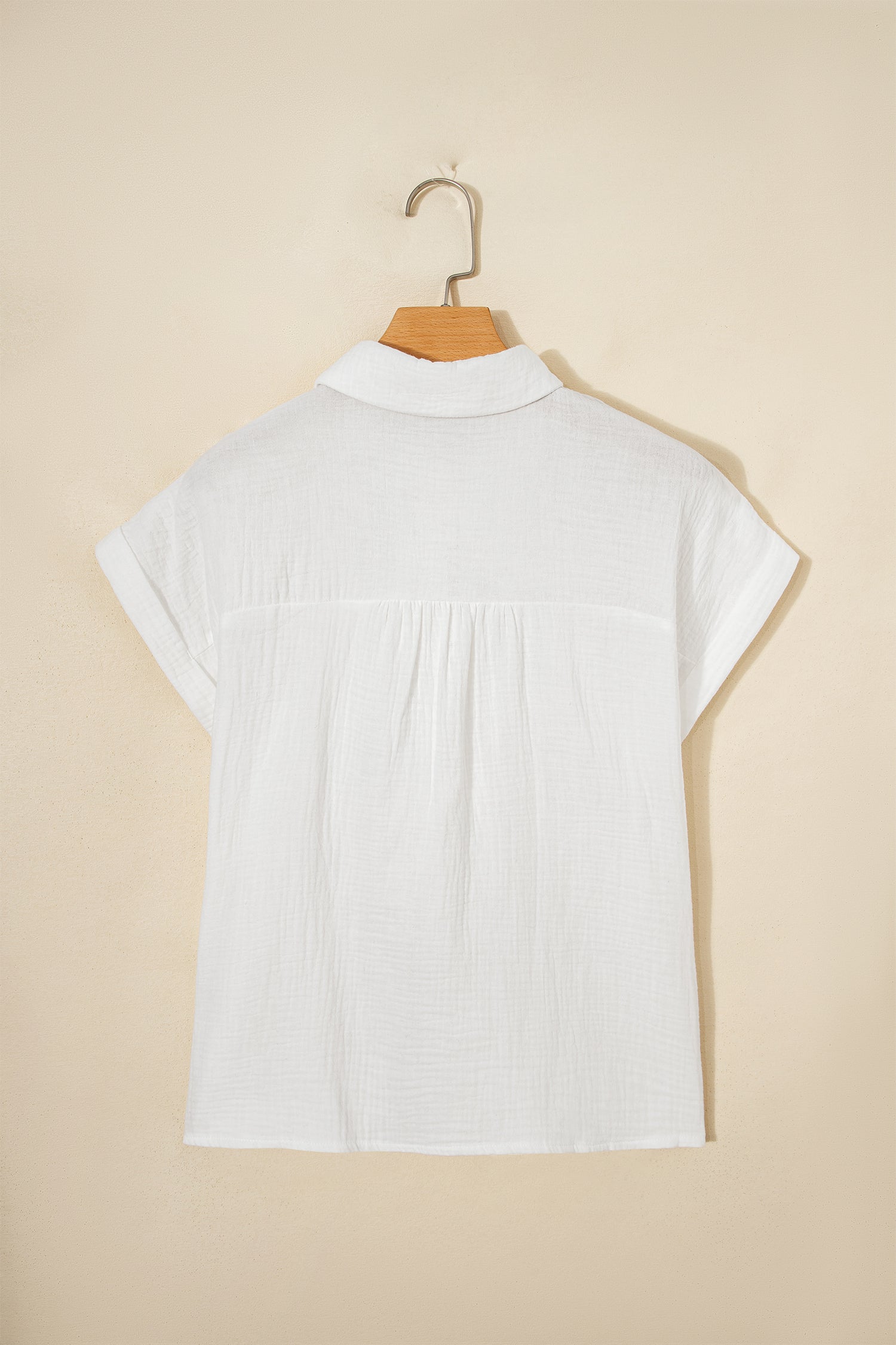 Lace Trim Cuffed Short Sleeve Textured Shirt