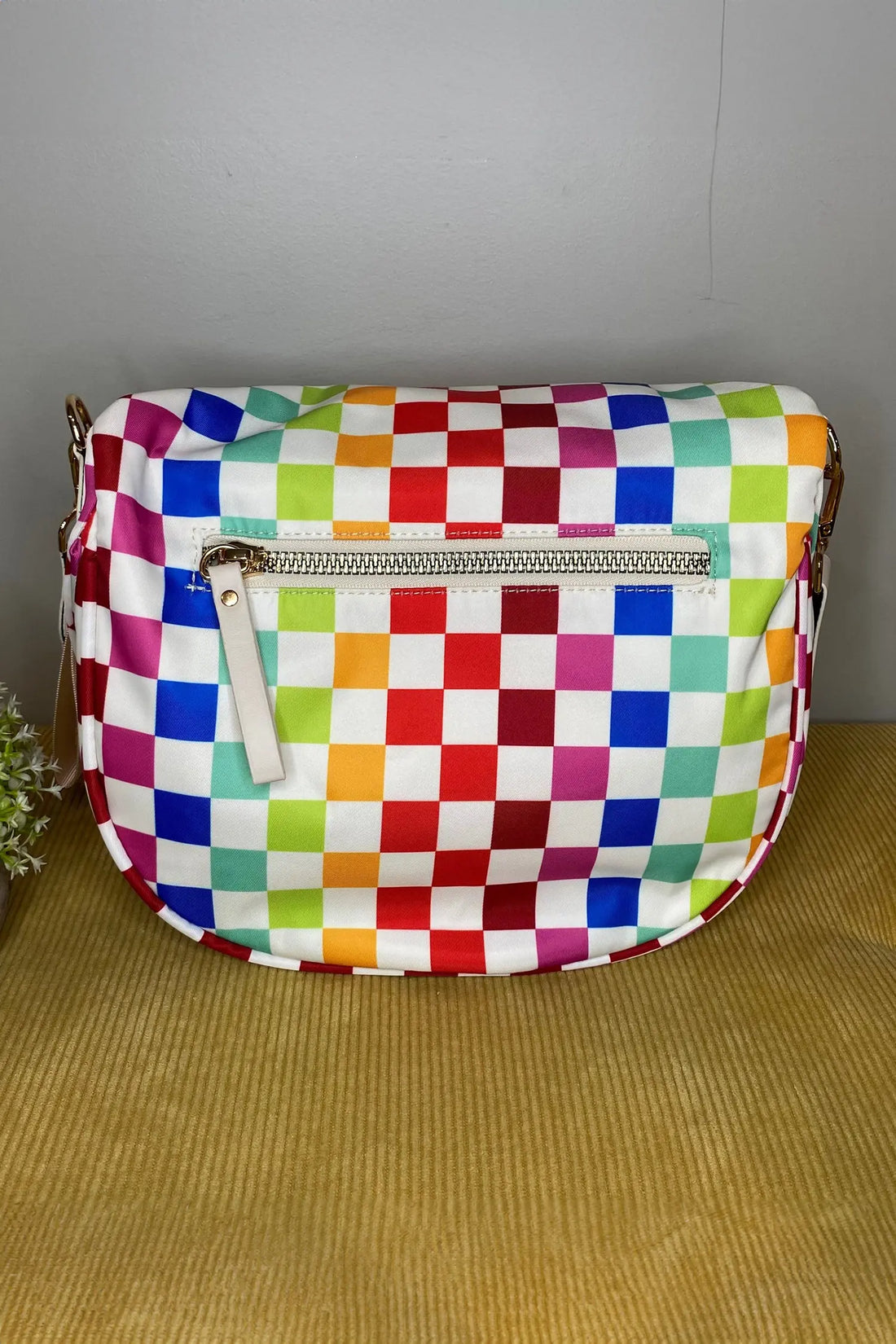 Checkerboard Double Zip Crossbody Bag