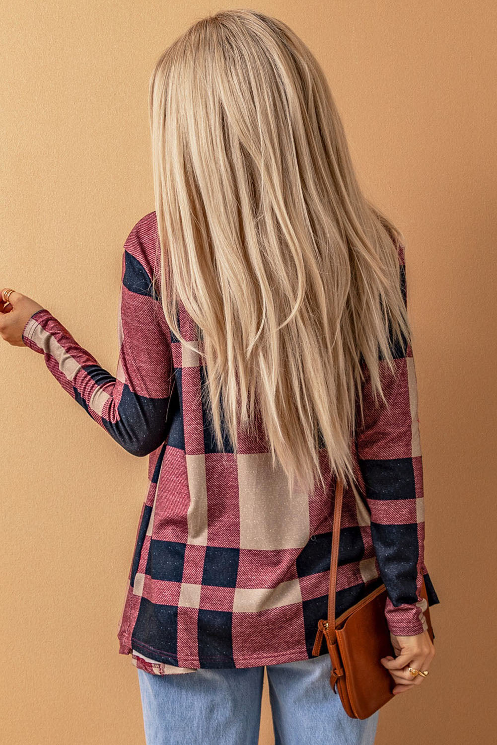 Draped Open Front Plaid Cardigan BB Fashion Outlet