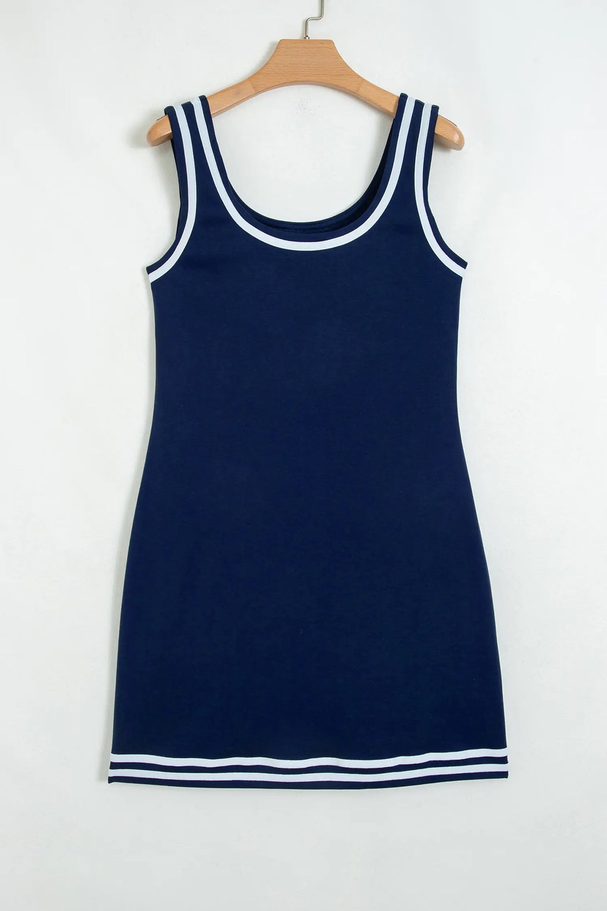 Contrast Trim U Neck Sleeveless Mini Dress – Dirty Blue