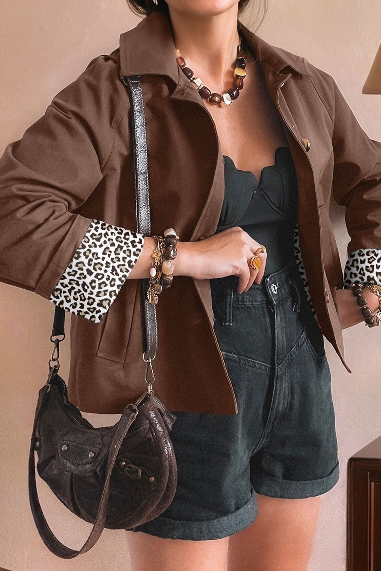 Collared Buttoned Leopard Liner Jacket - eAura