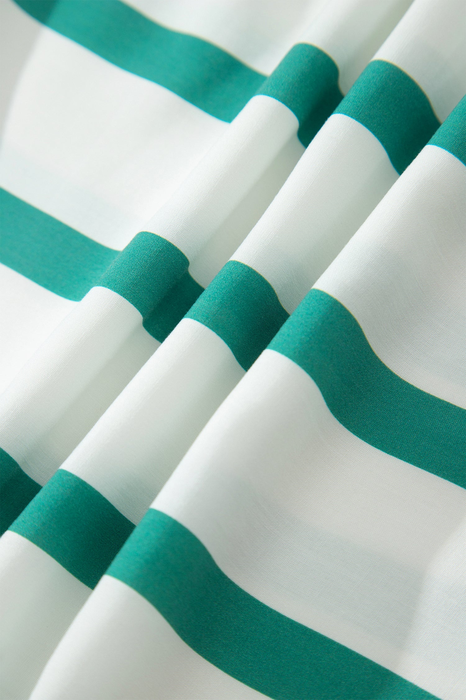 Green Stripe Ricrac Trim Notched Neck Vacation Midi Dress