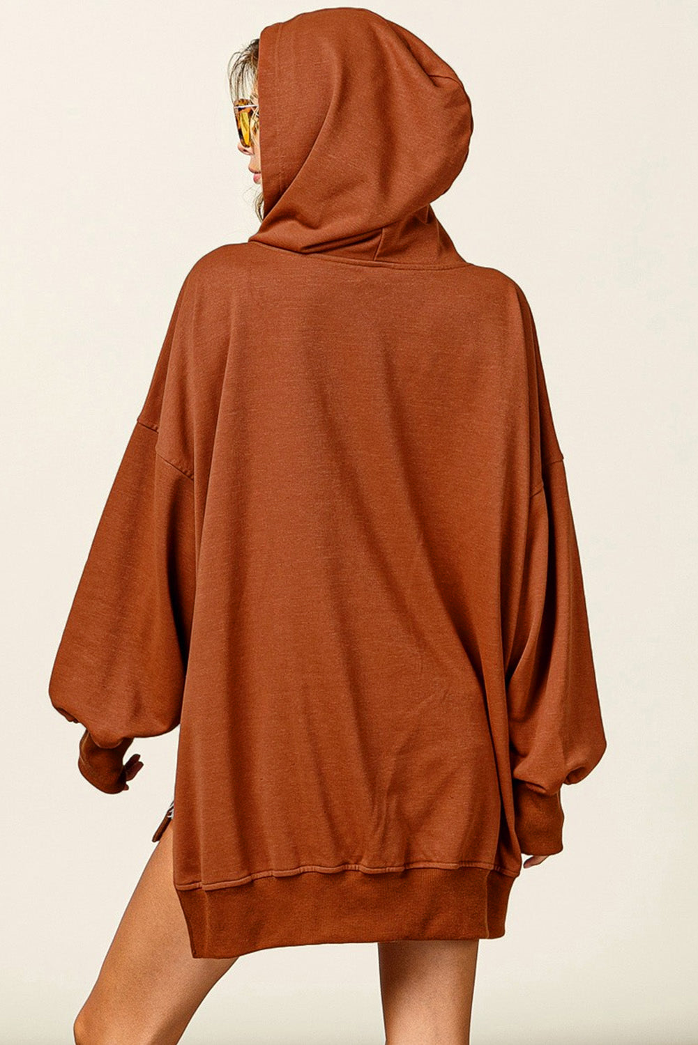 Chestnut V Neck Kangaroo Pocket Oversized Hoodie eAura