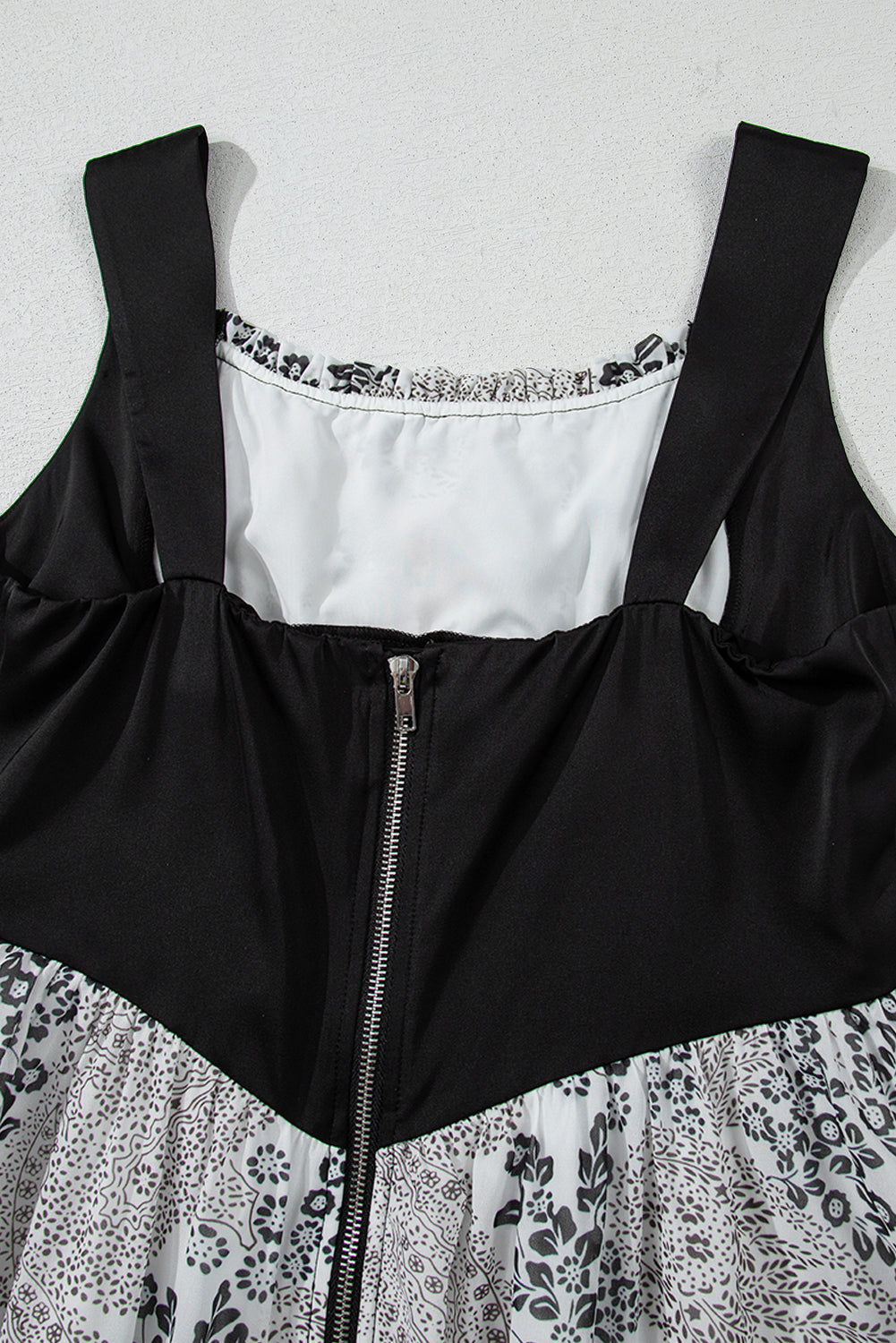 Black Sleeveless Leather Bustier Patchwork Paisley Floral Chiffon Dress eAura