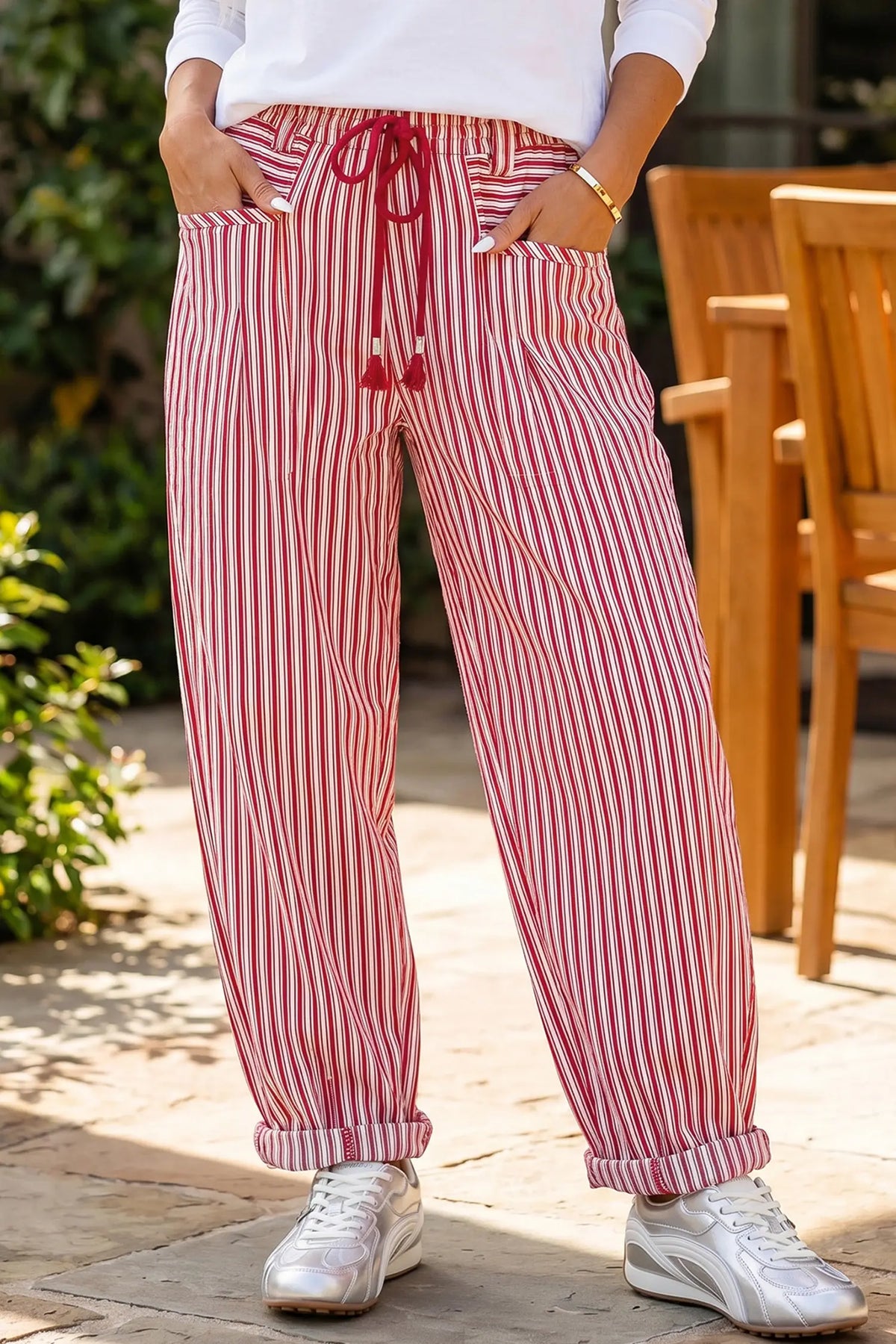 Drawstring Casual Loose Pants – Red Stripe