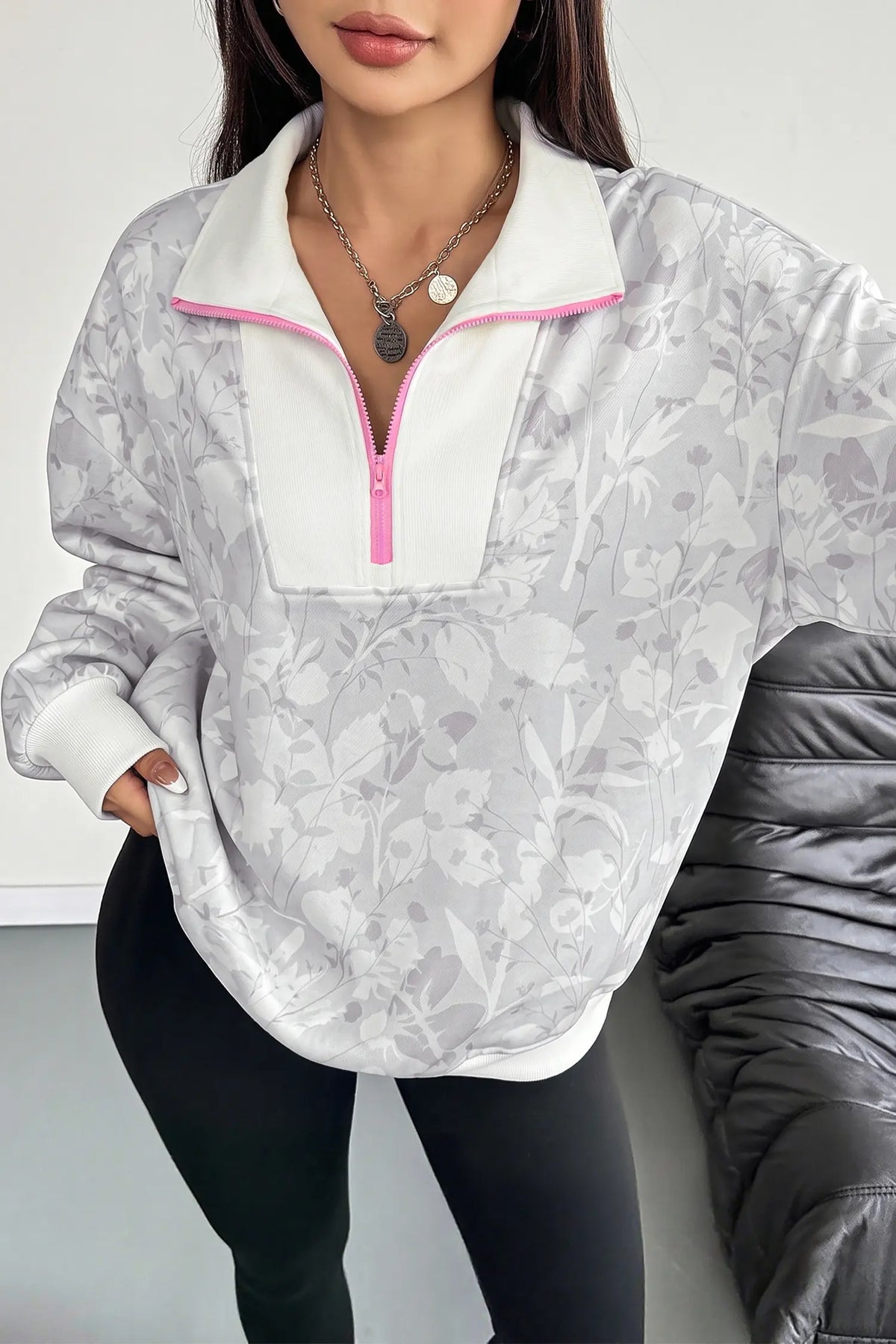 Quarter Zip Stand Neck Sweatshirt
