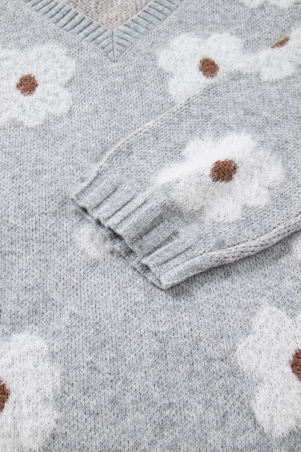 Flower Print V-Neck Drop Shoulder Oversized Sweater - eAura