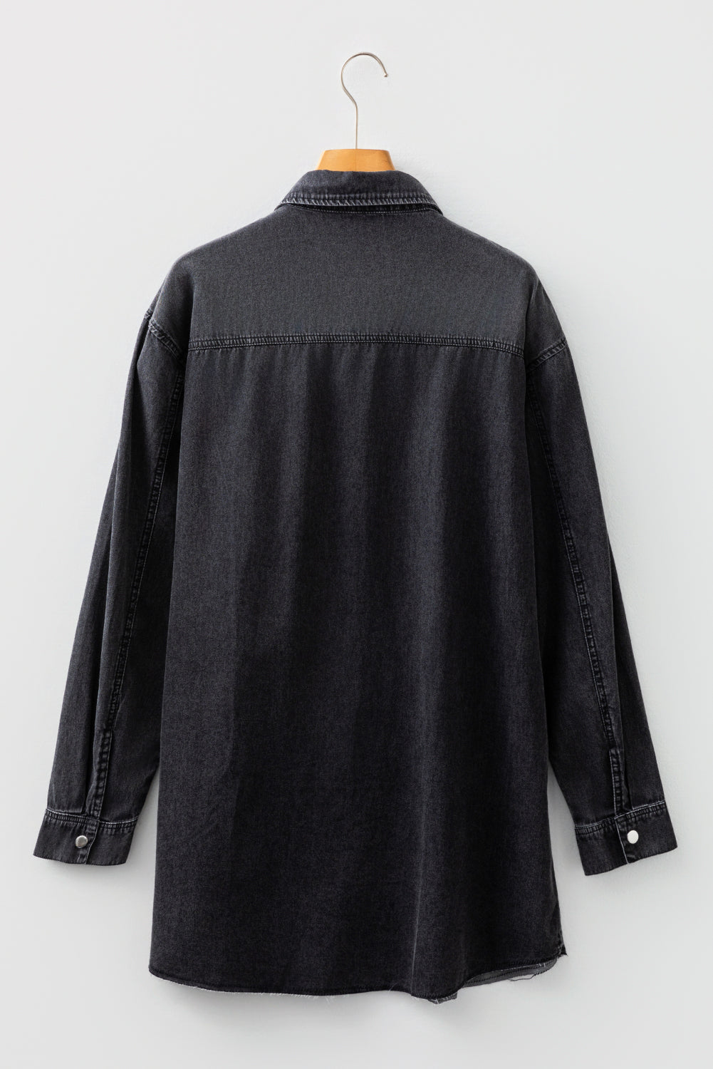 Chest Pocket Raw Hem Denim Loose Shirt Dress