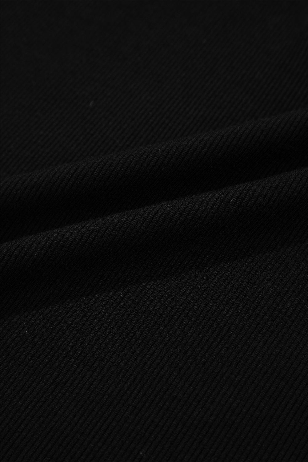 Black Ribbed Patchwork Puff Sleeve Half Button Placket Slim Fit Top eAura