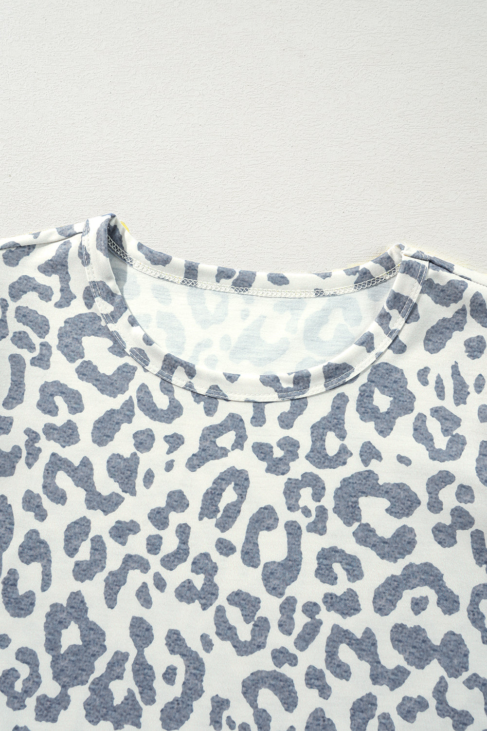 Beige Leopard Round Neck Lace Trim Petal Sleeve T Shirt - eAura