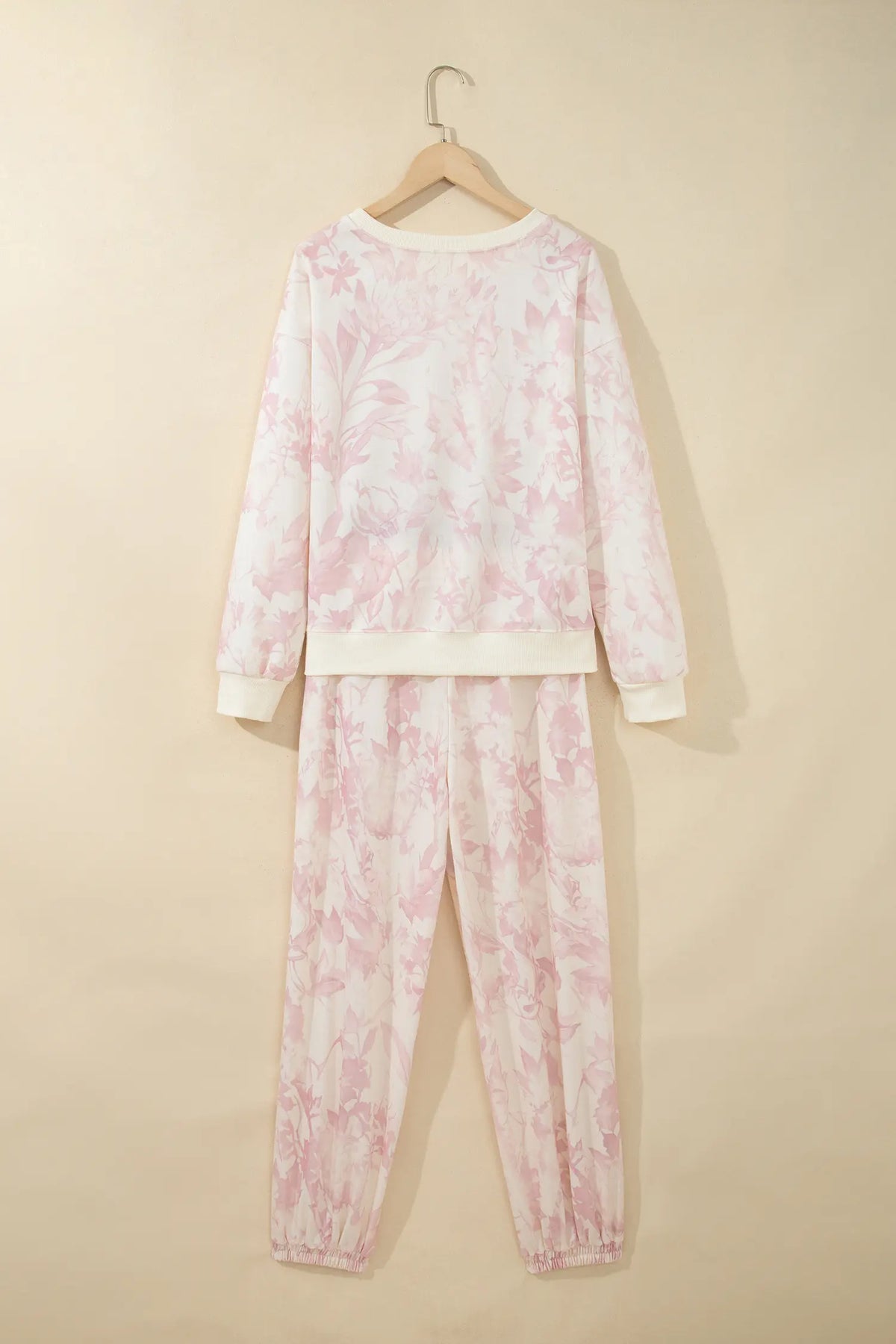 Abstract Print Drop Shoulder Drawstring Waist Drawstring Hem Pant Set – Pink