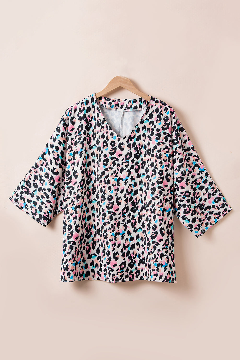 Brown Leopard Print V Neck Batwing Sleeve Plus Size Top BB Fashion Outlet