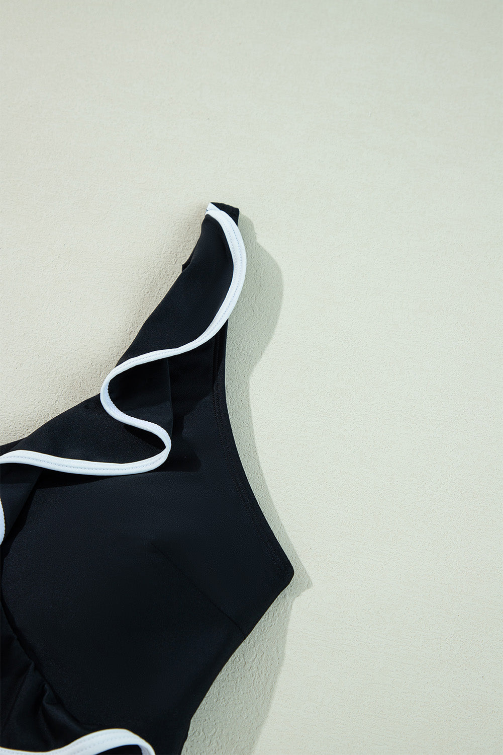 Black Colour Contrast Ruffled Wrap V Neck Swimsuit eAura