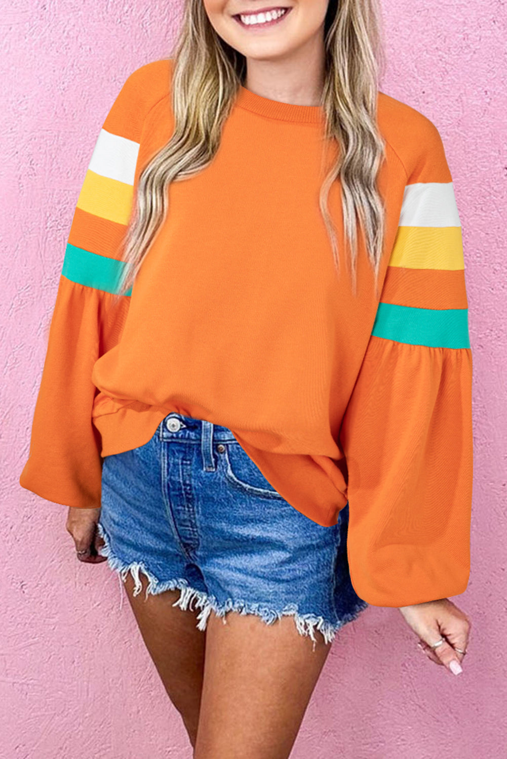 Flamingo Colour Block Sleeve Exposed Seam Raglan Sweatshirt eAura