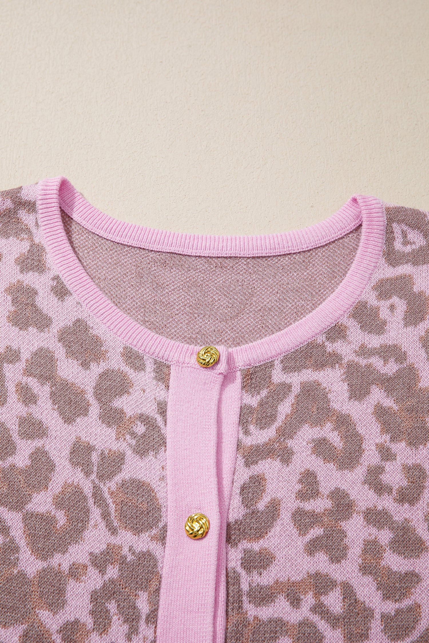 Leopard Button Down Short Sleeve Sweater Cardigan – Pink