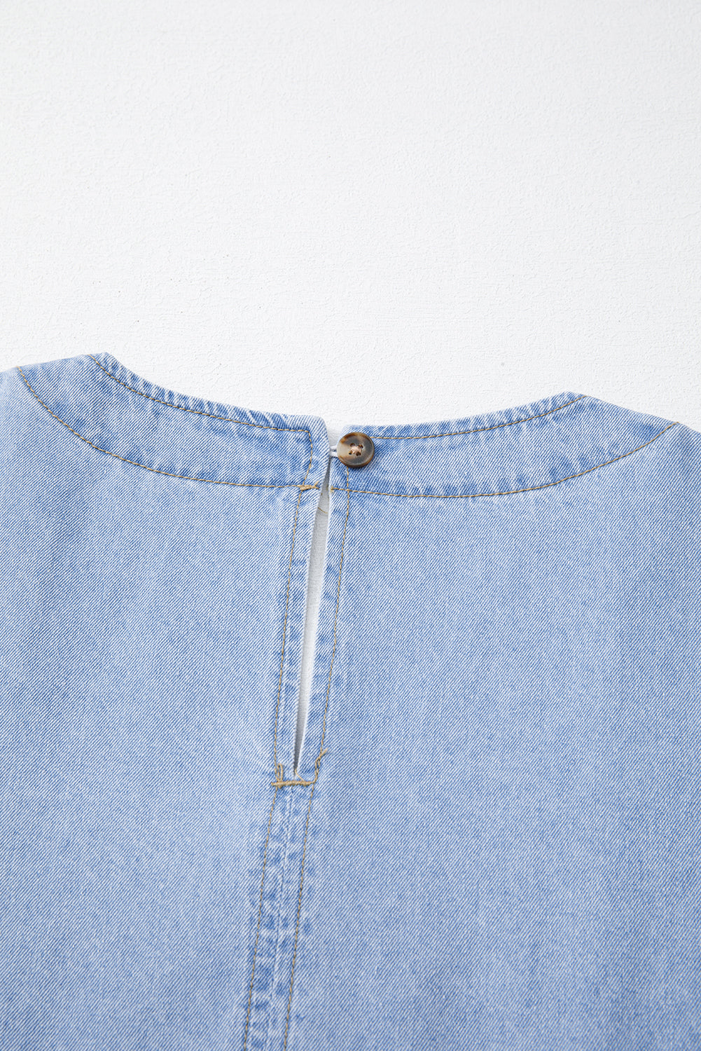 Beau Blue Denim Button Detail Babydoll Square Neck Mini Dress eAura