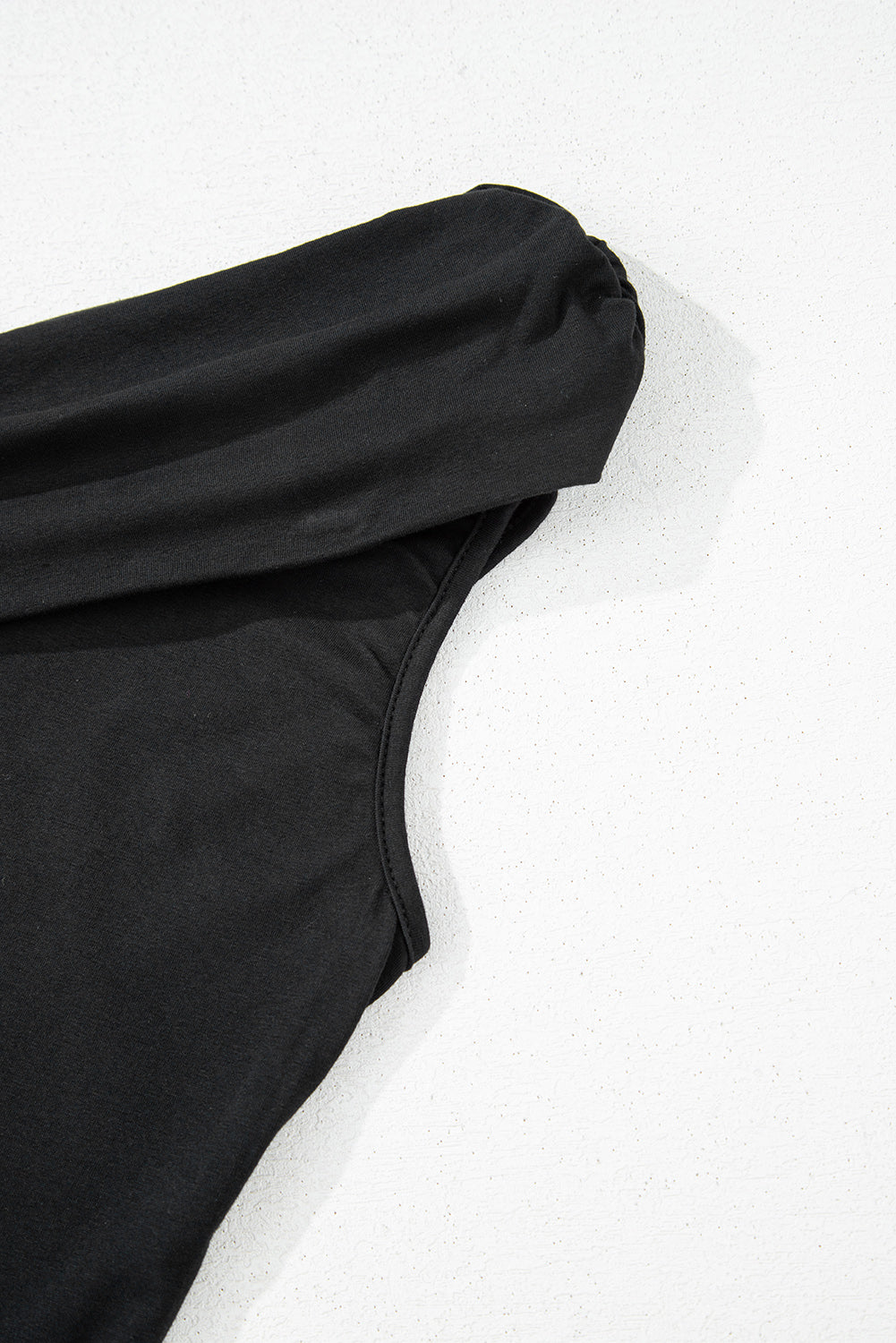 Black Solid Colour Pleated One Shoulder Bodysuit eAura