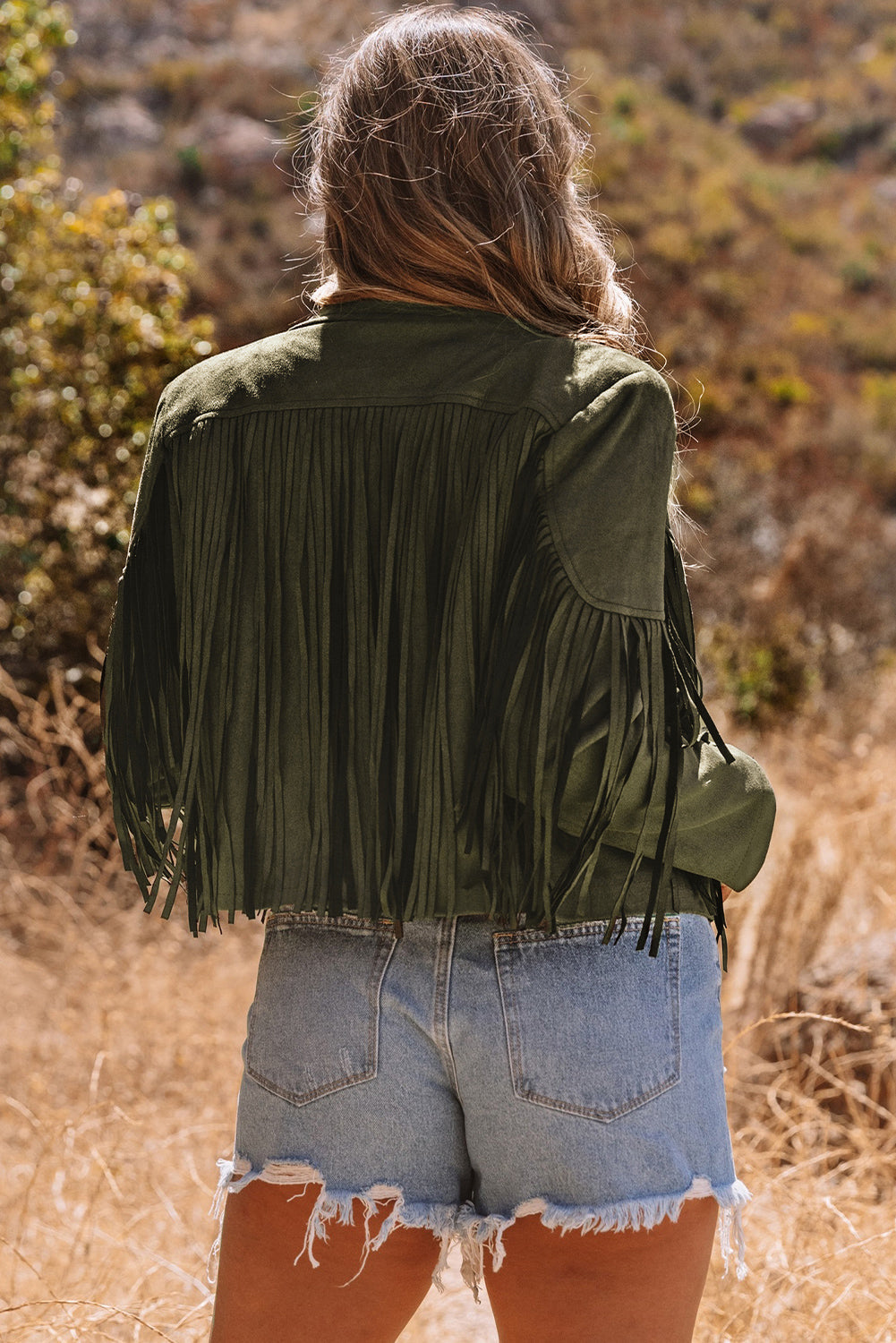 Cropped Fringe Faux Suede Jacket - eAura