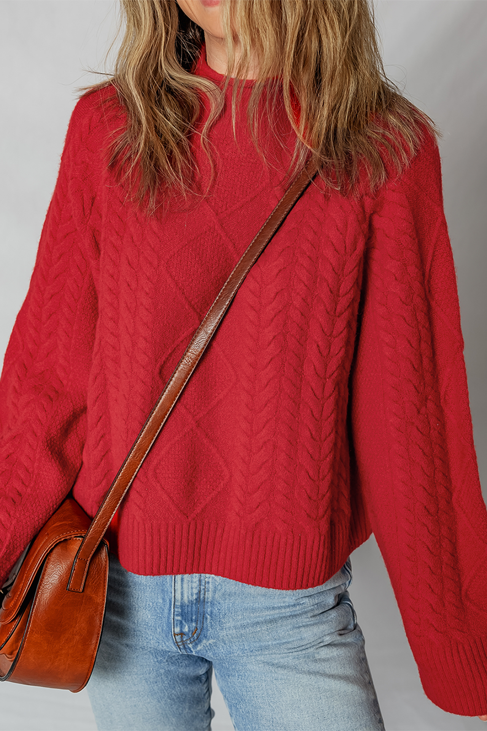Red Cable Knit Baggy Sweater eAura