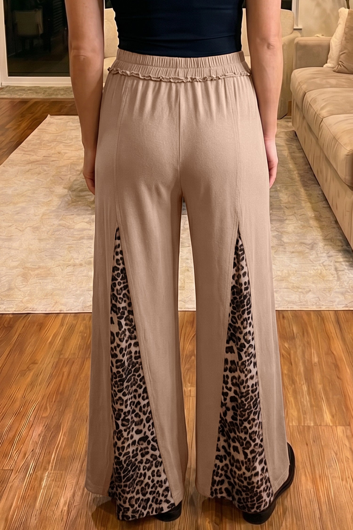 Mineral Wash Leopard Patchwork Wide Leg Trousers