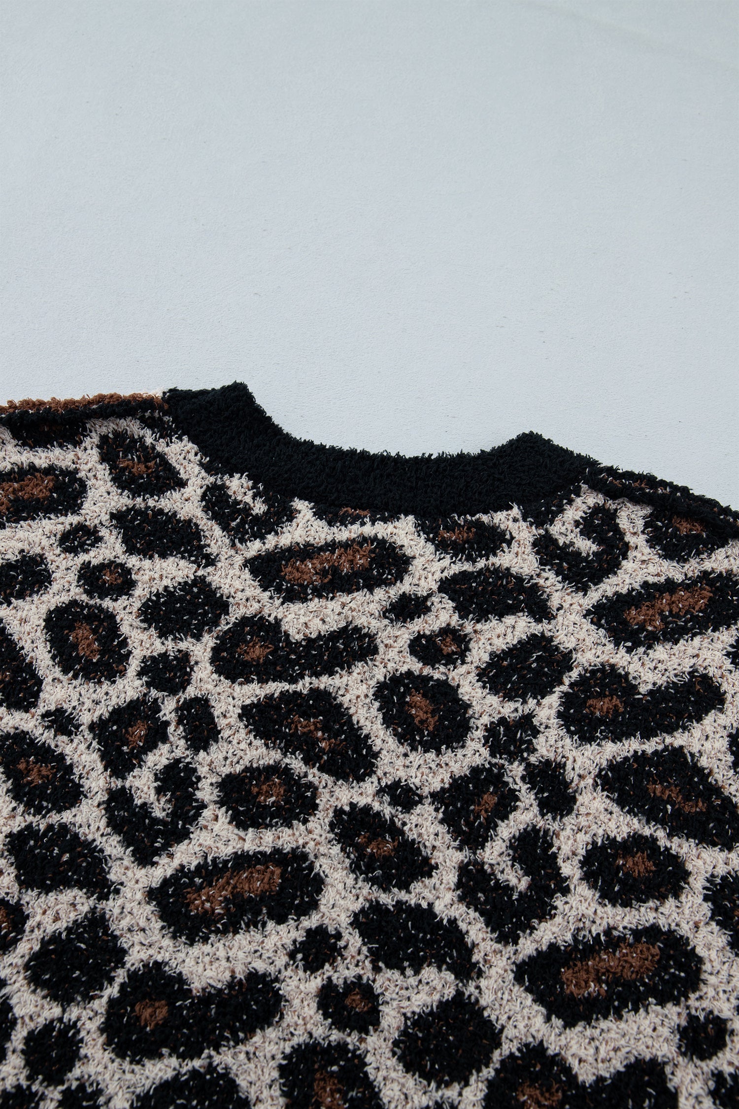 Leopard Star Pattern Round Neck Long Sleeve Shift Sweater – Smoke Gray
