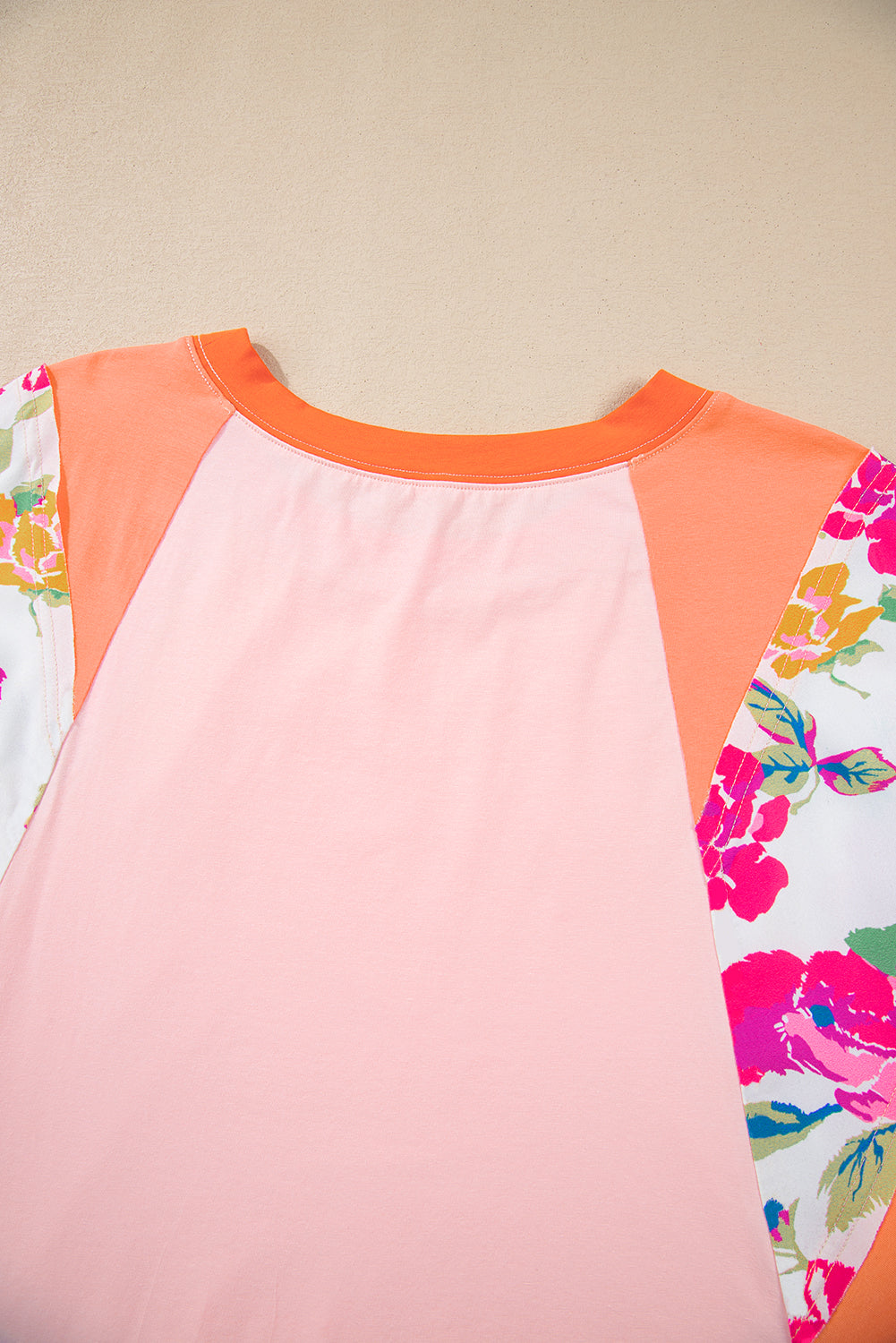 Orange Plus Size Floral Print Patchwork Raglan Half Sleeve Top BB Fashion Outlet