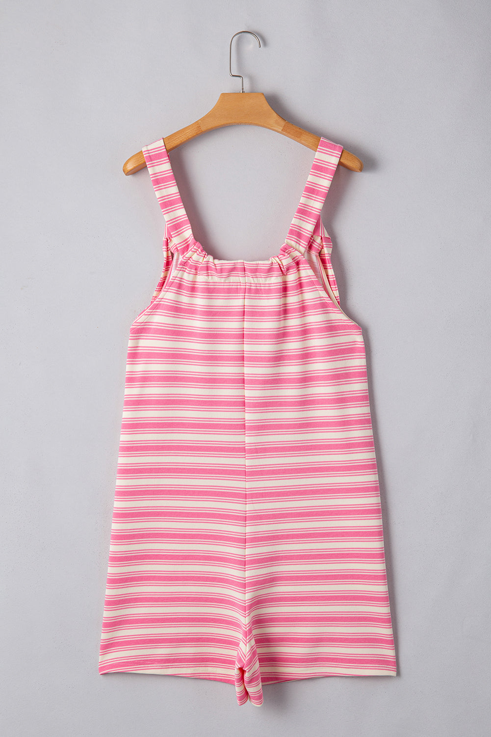 Pink Stripe Knotted Strap Patched Pocket Romper eAura