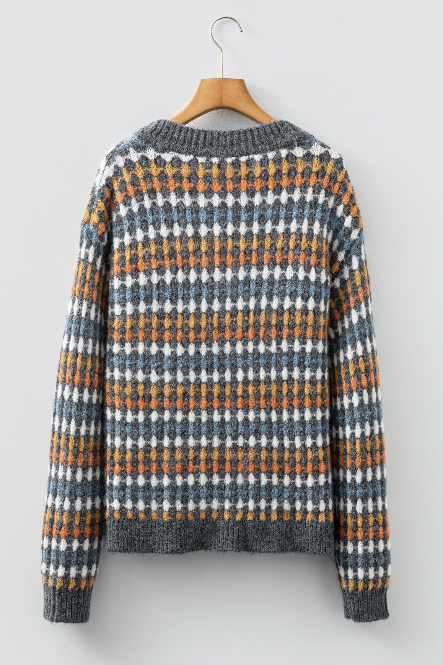 Multicolour Dotty Pattern Knit Button Front V-Neck Sweater Cardigan - eAura