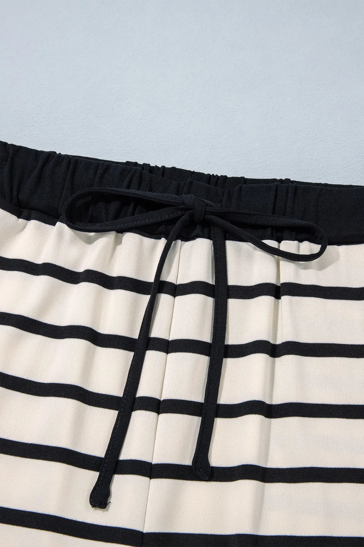 Relaxed Long Sleeve Top Colour Block Detail Drawstring Pant Set – Beige Stripe