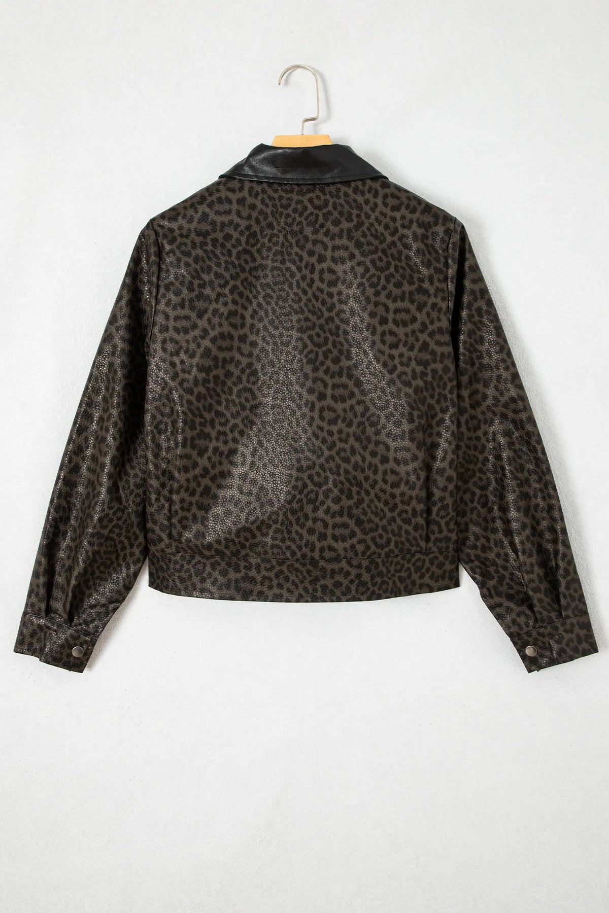 Leopard Print Colourblock Collar Metal Placket Jacket – Multicolour