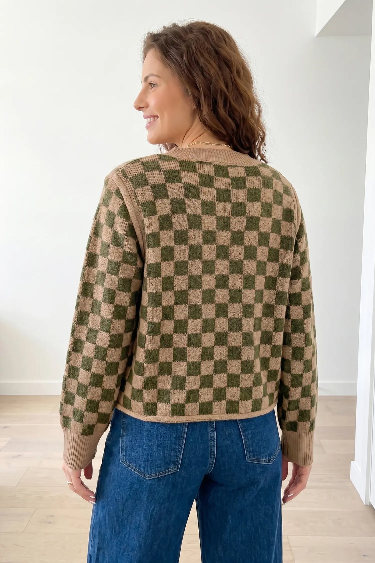 Drop Shoulder Plaid Knit Long Sleeve Sweater – Multicolour