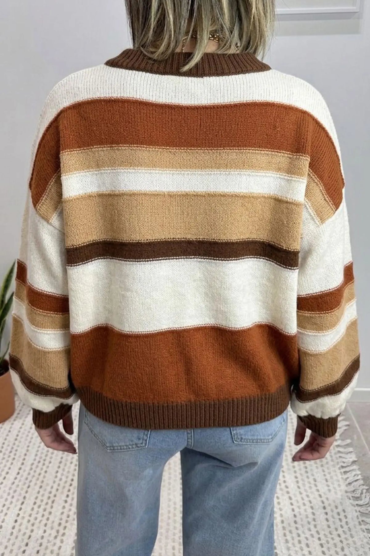 Knit Sweater — Striped Crew Neck Long Sleeve