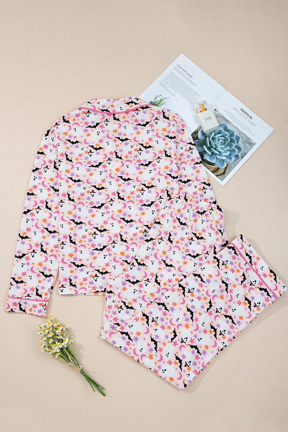 Pink Halloween Eve Haunted Honey Bat Print Pyjama Set - eAura