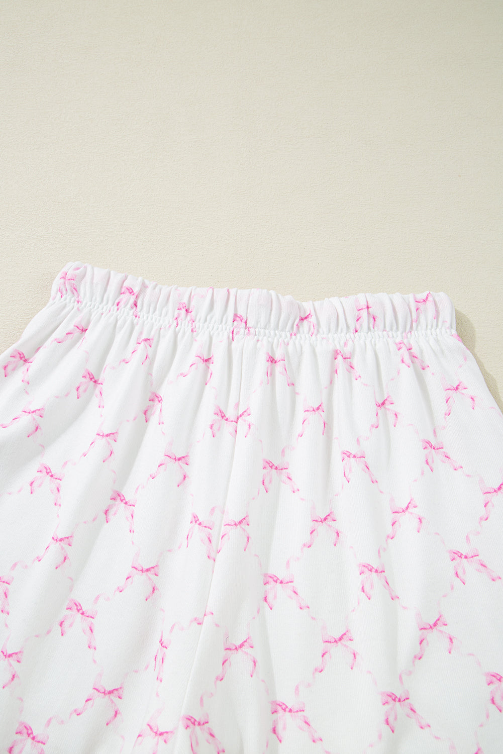 Pink Bow Knot Geometric Print Lettuce Trim Two Piece Pyjamas eAura