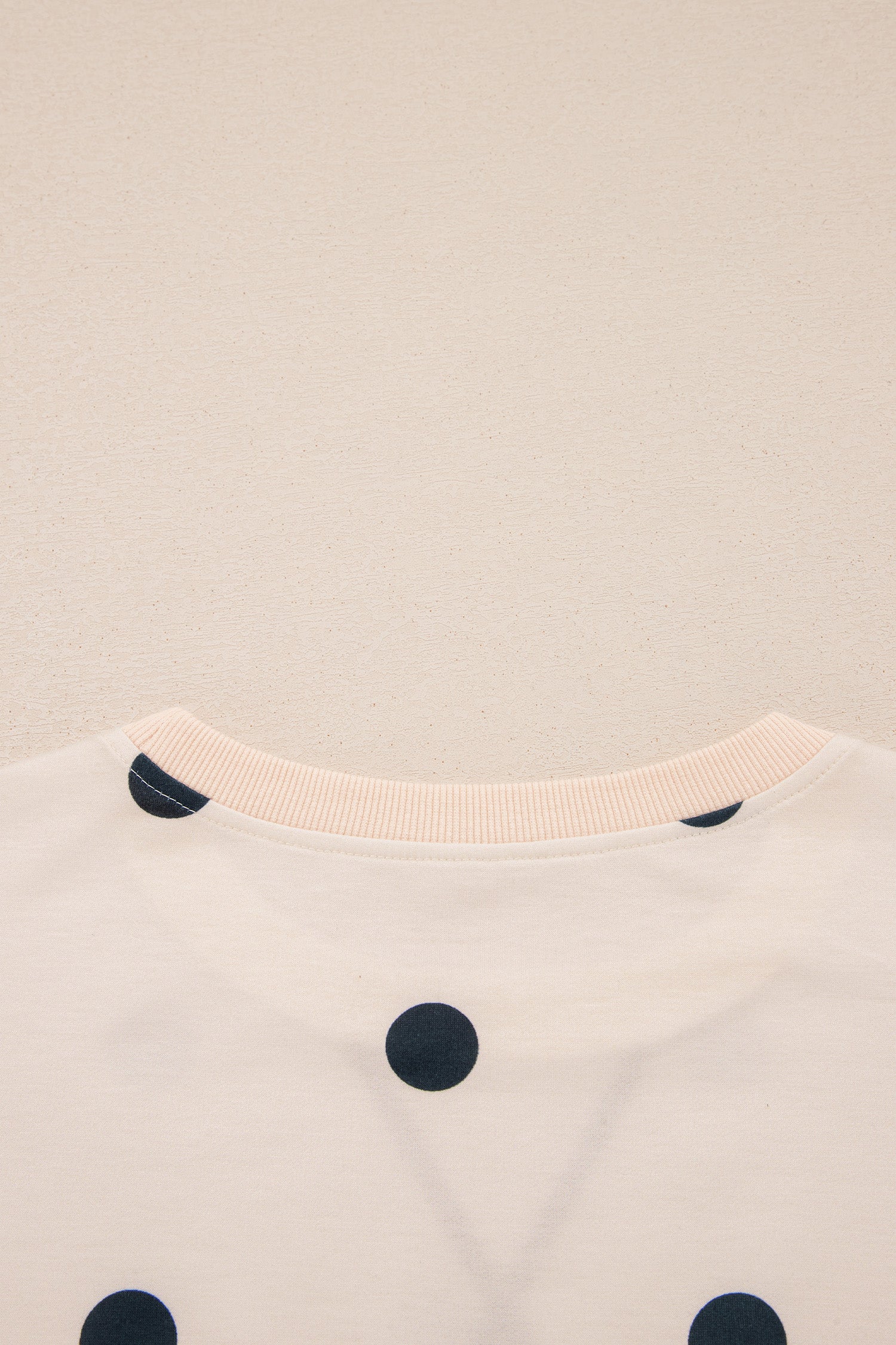 Loose-fit Long Sleeve Round Neck Polka Dot Tunic Sweatshirt – Beige