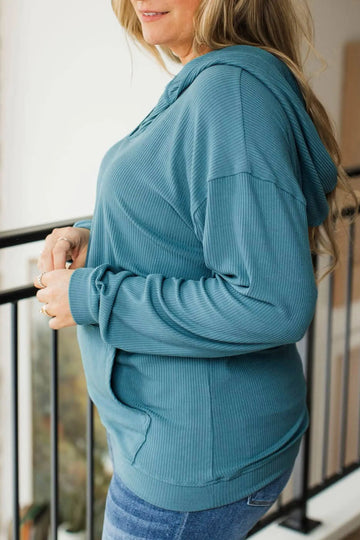 Ribbed Drop Shoulder Long Sleeve Plus Size Blouse – Lapis