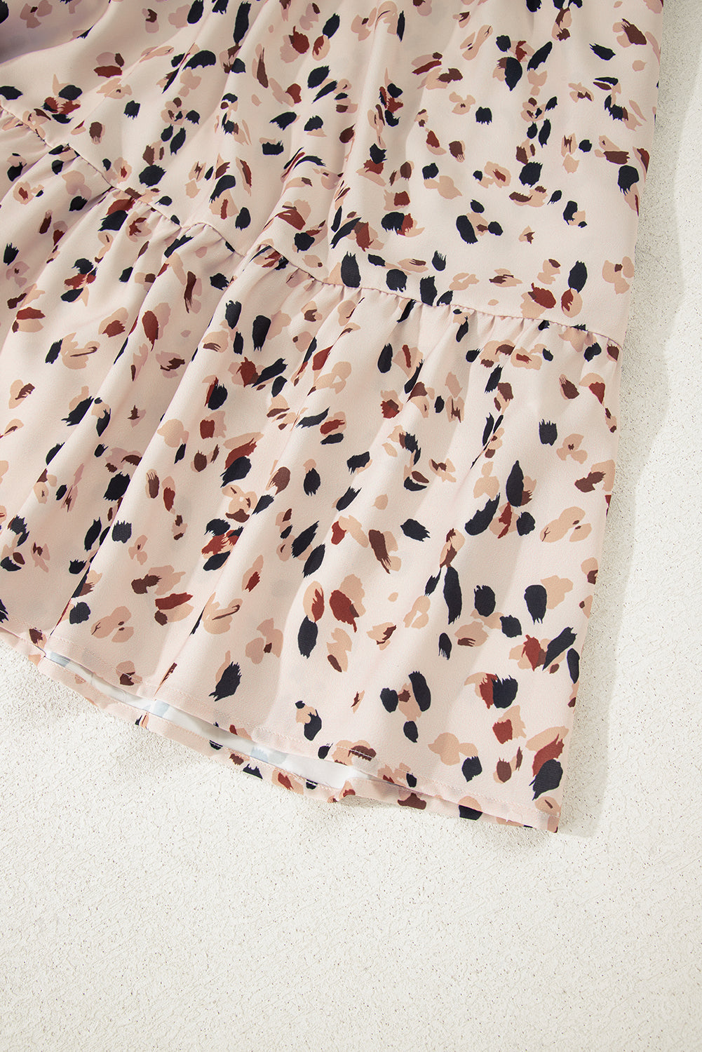 Beige Printed Surplice V Neck Cuffed Sleeve Empire Waist Plus Size Dress BB Fashion Outlet