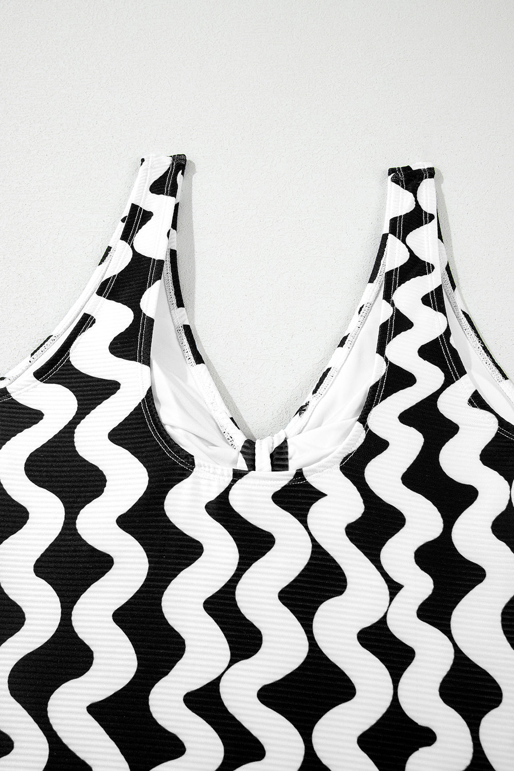 Black Stripe Bowknot Ricrac Print V Neck Low Back Cut One Piece Swimsuit eAura
