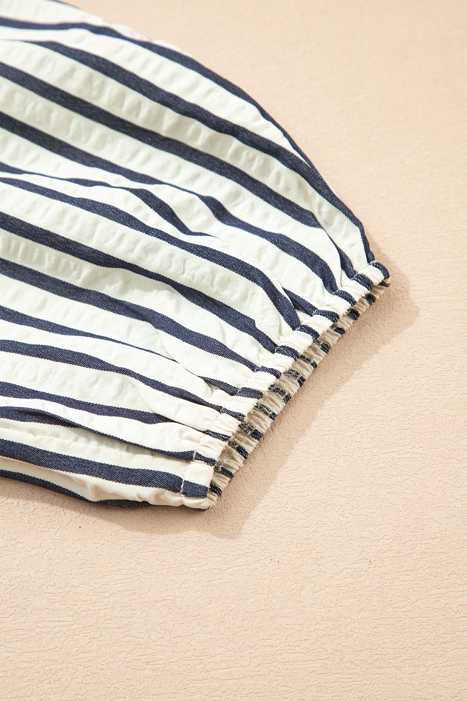 Stripe Floral Embroidered Detail V-Neck Short Sleeve Blouse