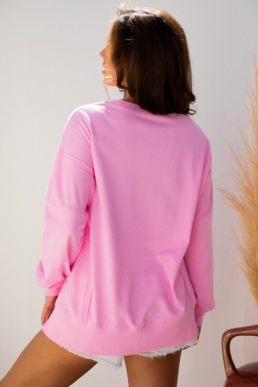 Sequin XOXO Letter Graphic Exposed Seam Oversized Sweatshirt - Tops/Sweatshirts & Hoodies