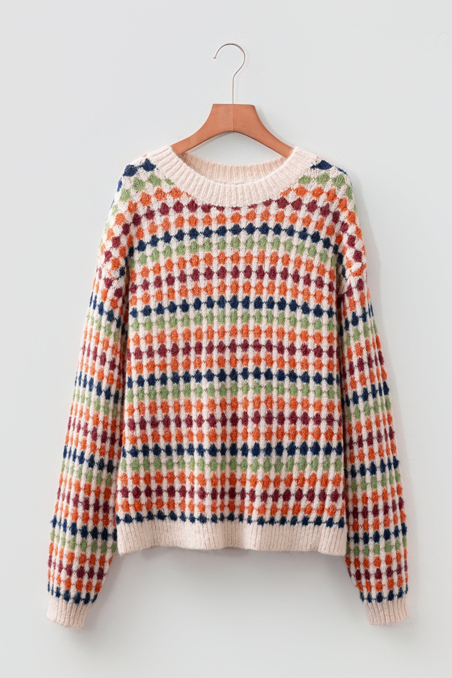Multicoloured Dotty Stripe Pattern Knit Drop Shoulder Sweater - eAura