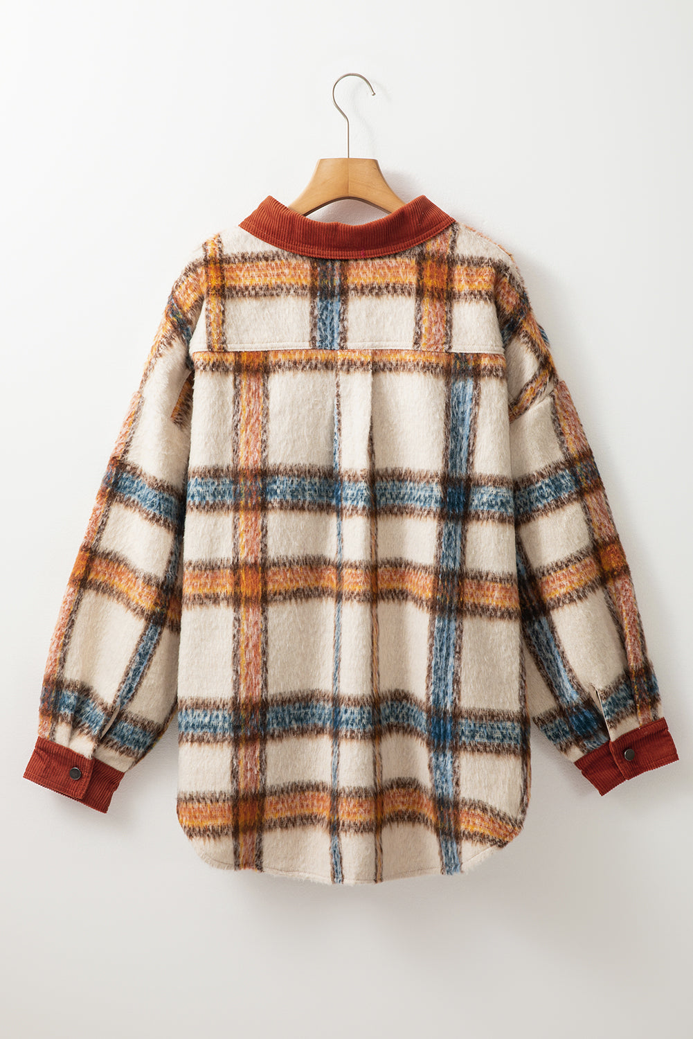 Brown Stripe Plus Size Plaid Print Collared Buttoned Jacket BB Fashion Outlet