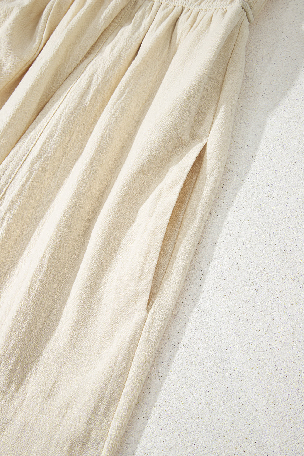 Beige Ruched High Waist Sleeveless Wide Leg Jumpsuit eAura